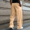 thumbnail image 3 of Havenx Mens Fleece Baggy Sweatpants Straight Wide Leg Drawstring Pants with Pockets Elastic Waist Open Bottom Sweatpant Lightweight Gym Lounge Soft Fall Winter Pant,Camel L, 3 of 5
