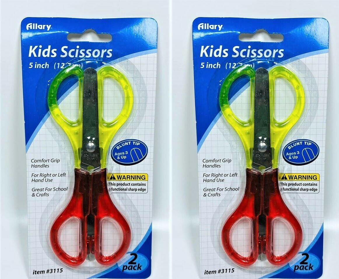 LOT OF 2 Allary Style #3115 Kids Scissors, 5 Inch, 4 pcs (Yellow, Red)