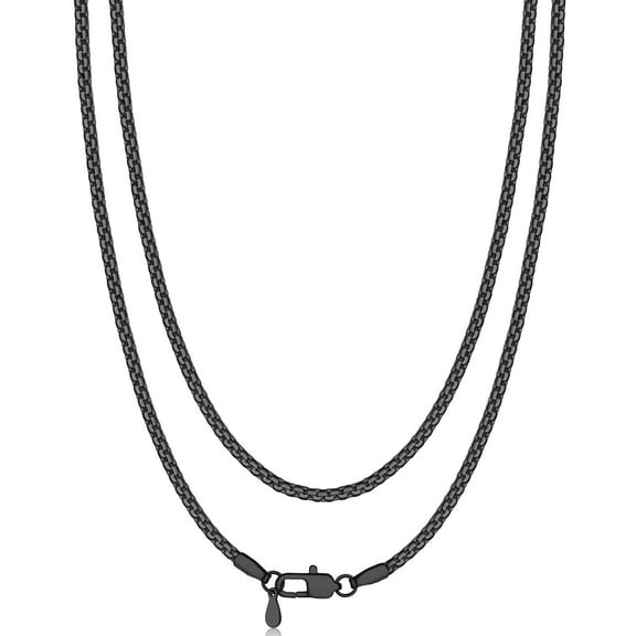 Bandmax 2MM Chunky Mens Necklaces 22 Inch Black Flat Cable Box Chain Necklace for Women Men Stainless Steel Jewelry for Gift