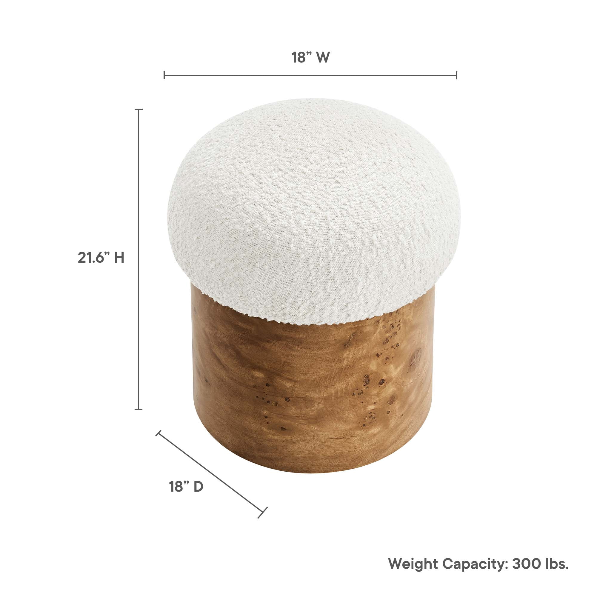 Breeze Boucle Upholstered Ottoman in Ivory Burl