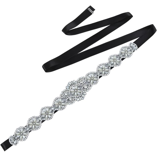 Apuakthei Cinturón de boda con diamantes de imitación para novia, cinturones plateados con diamantes de imitación para mujer, vestido de noche formal, color negro