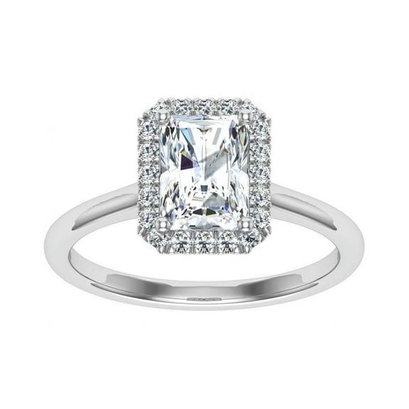 Veda Jewel 1.86 Ct Radiant Cut Lab-Created Diamond Ring - 14K White Gold Plated - Double Halo Engagement Ring - Gorgeous Wedding Ring for Her - Prong Setting - Beautiful Lab-Created Diamond Ring