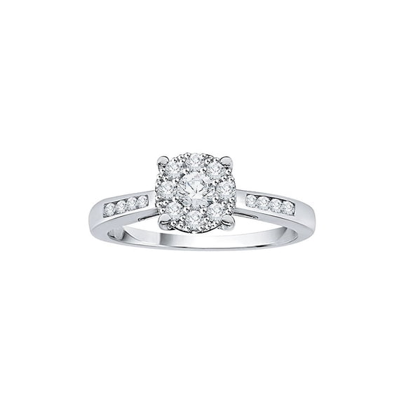 Diamond Cluster Engagement Ring in 14K White Gold (1/4 cttw) (I-Color, SI3-I1 Clarity) (Size-9)