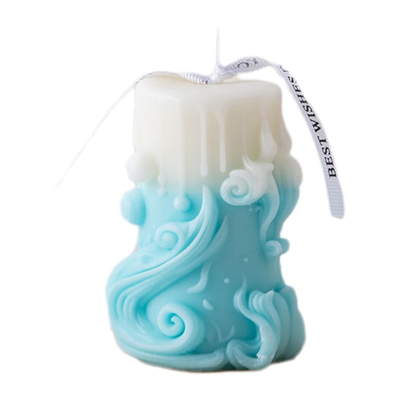 Luoshdecor Christmas Carved Wave Candle,Wihte Blue Decorative Home Candle Xmas Gift for DIY Craft Home Table Supplies 3.9 in