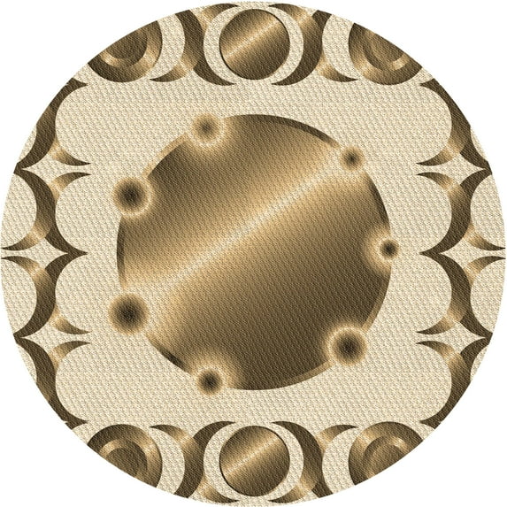 Ahgly Company Machine Washable Indoor Round Transitional Khaki Gold Area Rugs, 8' Round