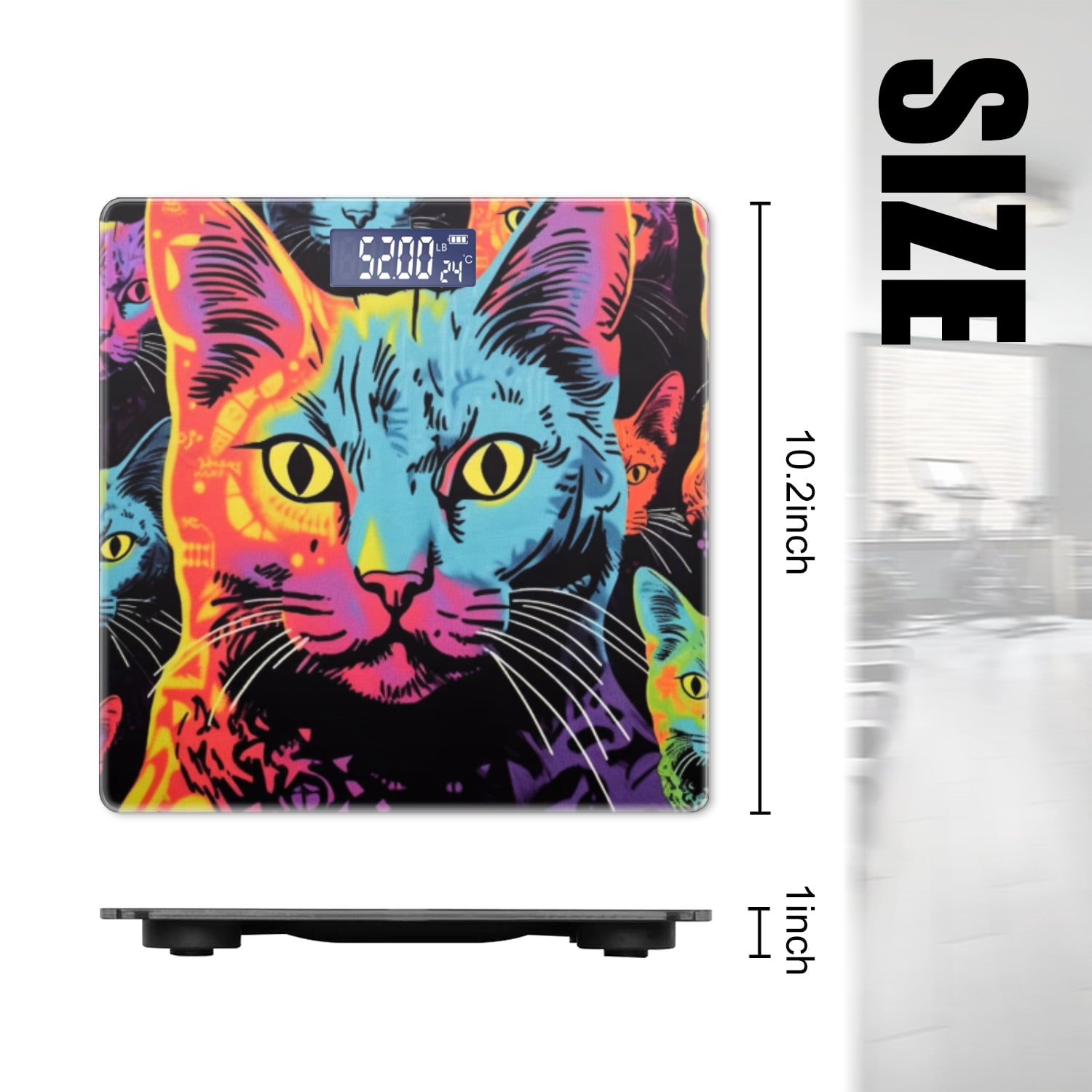 High Precision Body Weight Scale Smart Bathroom Scales with Large LCD Display(400lbs),Decorative for Bedroom-Cats With Different Colors On Black Background