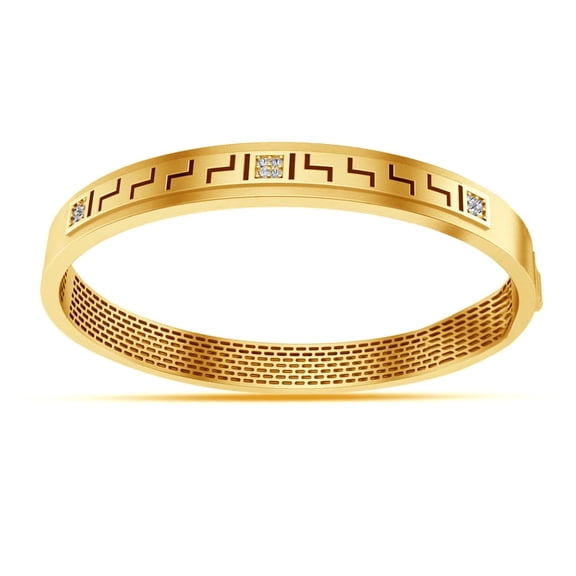 Auory Vermeil Gold Greek Key and Diamond Accent Kada for Men and Women