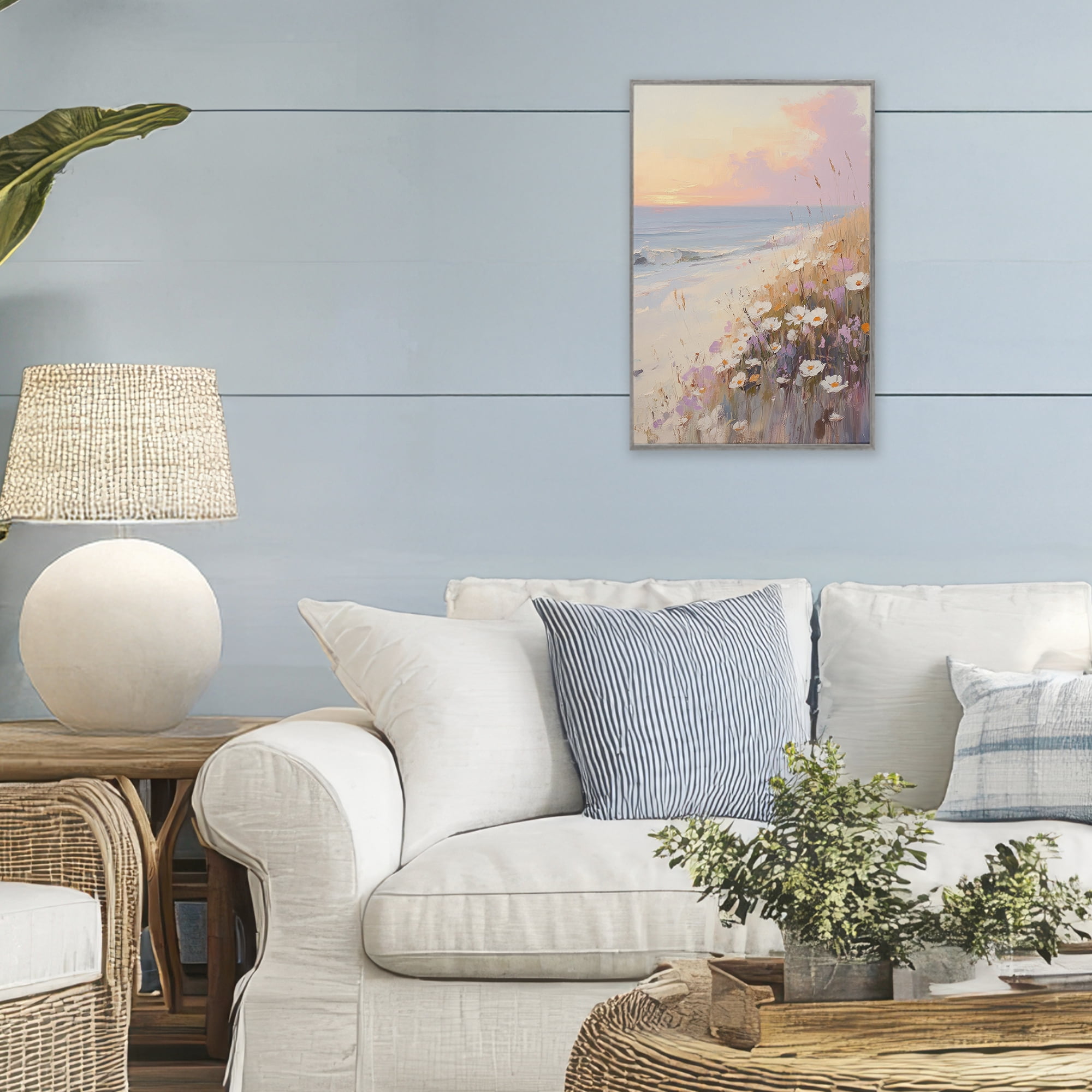 Stupell Industries Pastel Sunset Wildflowers By Sea Gray Framed Giclee Art, design by Sisi and Seb