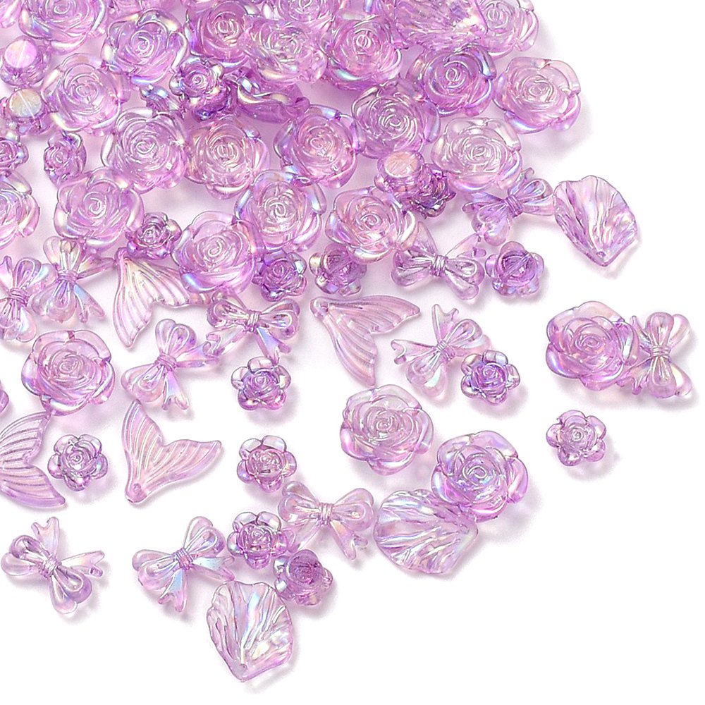 50 g DIY Jewelry Making Finding Kit Incluidng Transparent Acrylic Charms and Beads AB color Mixed Shapes Orchid 11~21x12~27x3~7mm Hole: 1~2mm 74pcs/50g