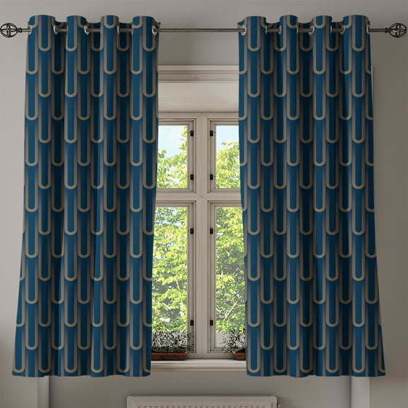 Ambesonne Art Deco Grommet Curtain, Geometric Nostalgia Print, 50"x60", Night Blue and Camel