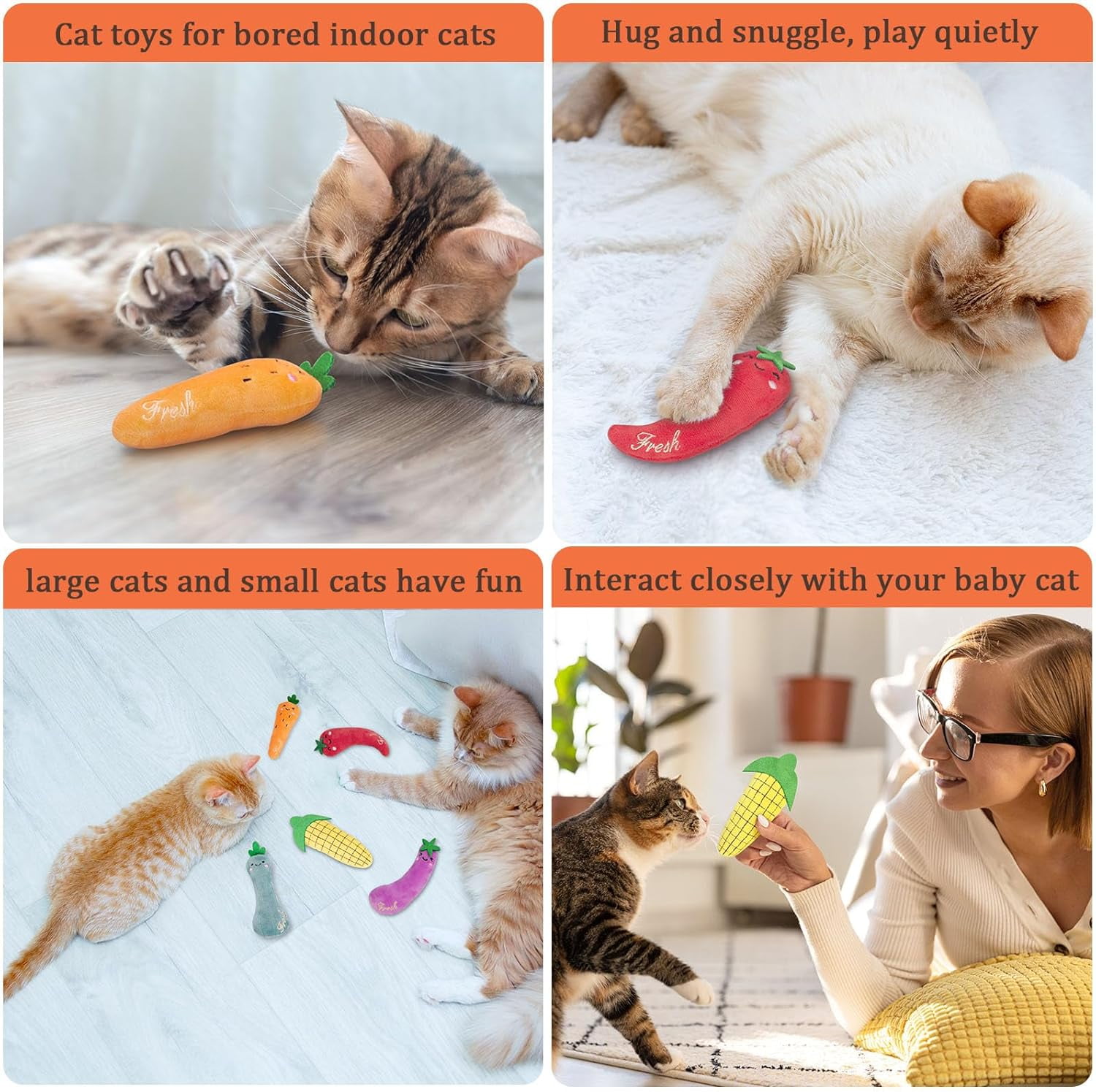 Cat Nip Kitten Toy for Indoor Cats Kitty Kicker, Durable Kitten Teething Chew Toys, 5 Pack, Vegetable Shape