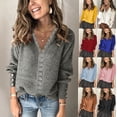 thumbnail image 2 of Suéter de cuello en V con encaje para otoño e invierno, suéter holgado de manga larga de color sólido para mujeres europeas y americanas, 2 of 6