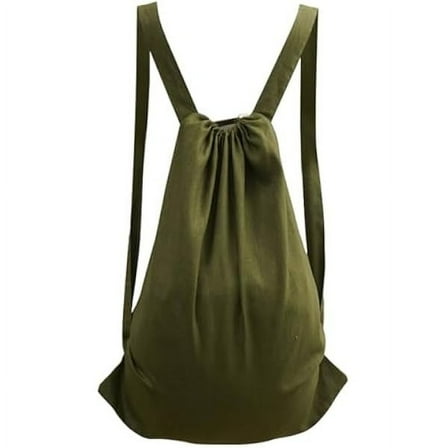 Rujuan 100% Pure Linen Travel Backpack Laundry Bags with Shoulder Straps 20x24in-Washable Drawstring Hanging Laundry Hamper Rxtra Large Portable Cloth Laundry Bag for Dorm College Military Gym-Green