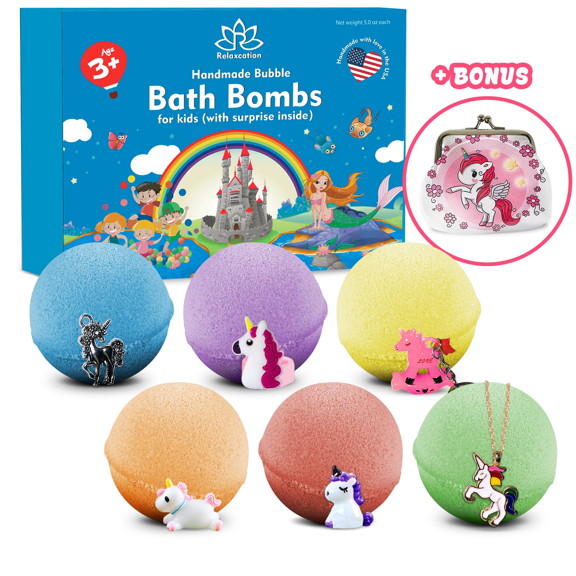 Relaxcation Unicorn Bath Bombs For Kids with Surprises Toys Inside