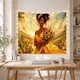 thumbnail image 5 of African American Woman in Sunflower Meadow at Sunset, Peaceful Illustration for Nature Lovers, Boho Botanical Wall Art, Birthday Gift, Tapestry Wall Hanging for Bedroom and Living Room, 5 of 7