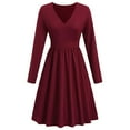 thumbnail image 1 of Vestido de cintura ajustada para mujer, vestido de cintura alta con escote en V y manga larga, vestido de manga larga de color puro diseñado a medida, 1 of 6