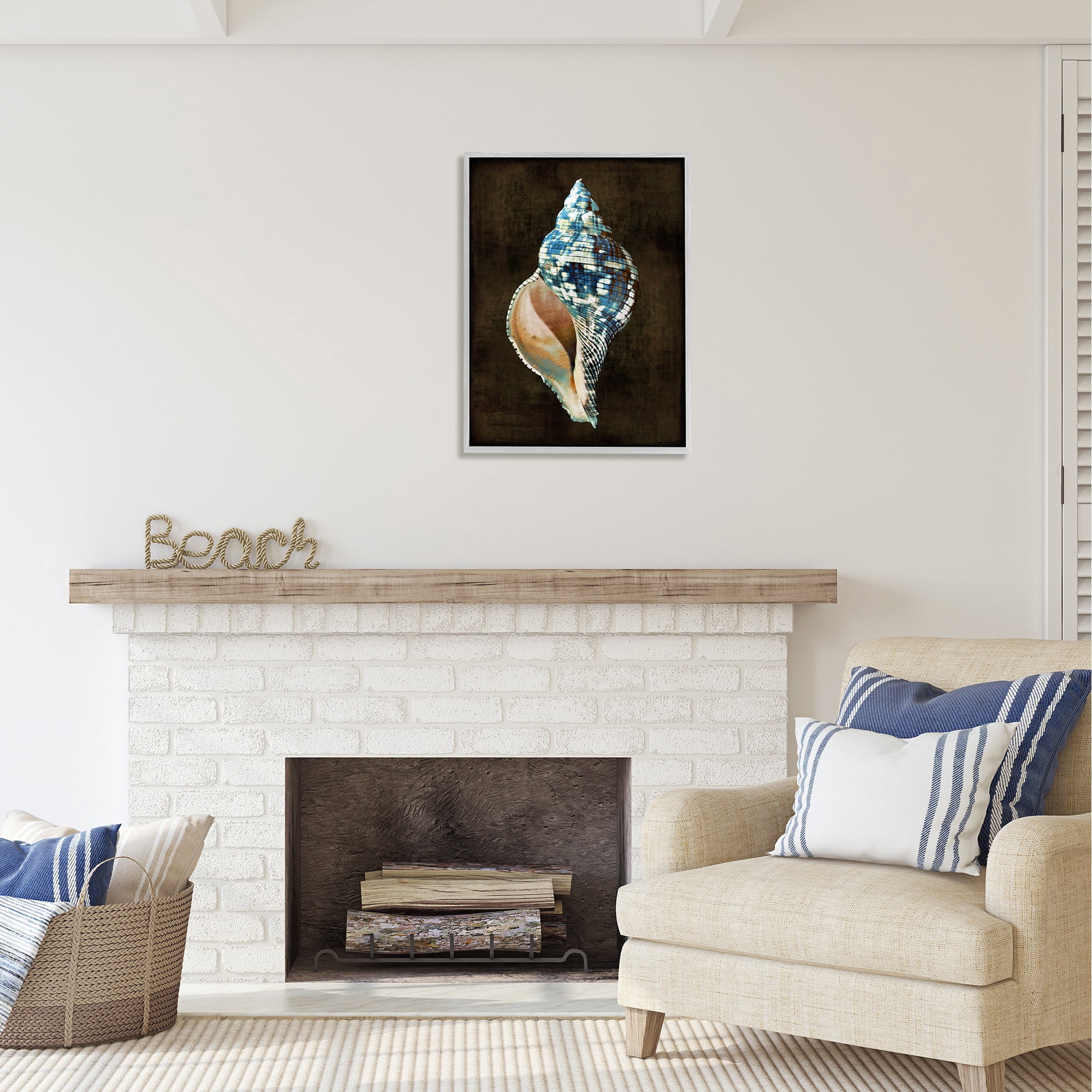 Stupell Industries Dark Patterned Conch Shell Nature Painting Gray Framed Art Print Wall Art, 24 x 30
