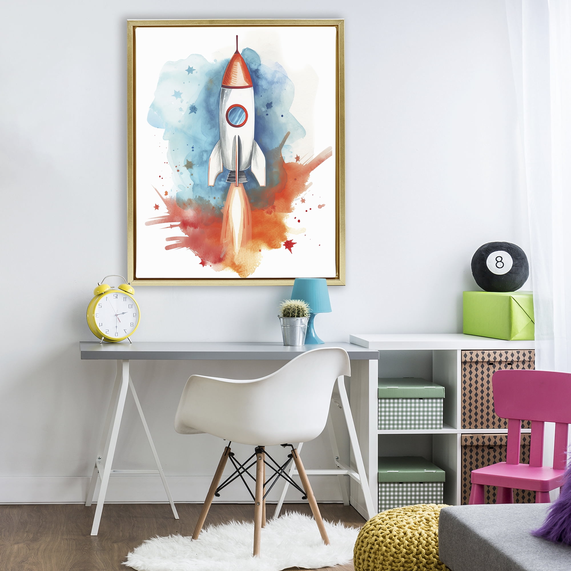 Stupell Industries Rocket Launch Adventure Gold Framed Floater Canvas Wall Art, design by Ray Powers