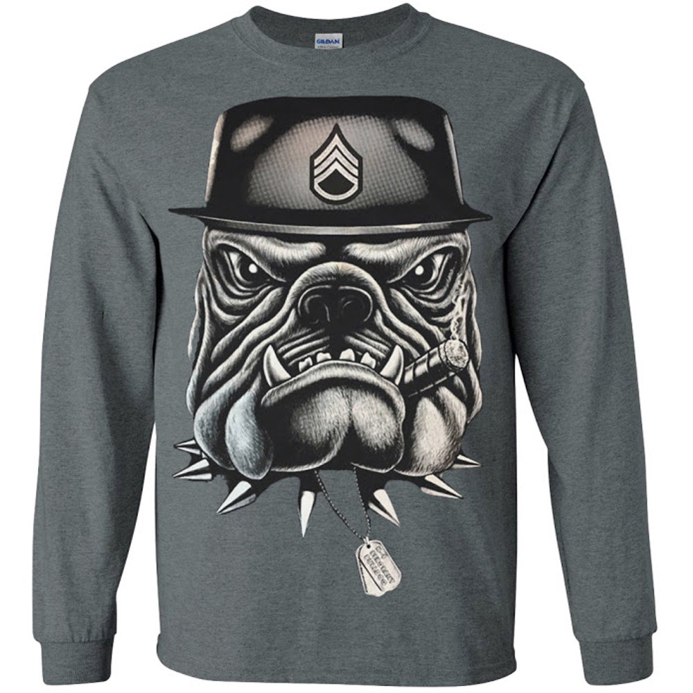 Decked Out Duds - Drill sergeant bulldog T-shirt Men's Long Sleeve Tee Gray - Walmart.com