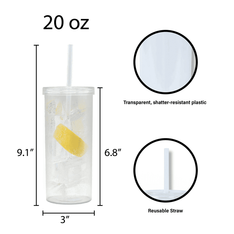 20-ounce Clear Plastic Tumbler with Screw Top Lid and Straw, by Mainstays, Size: One size