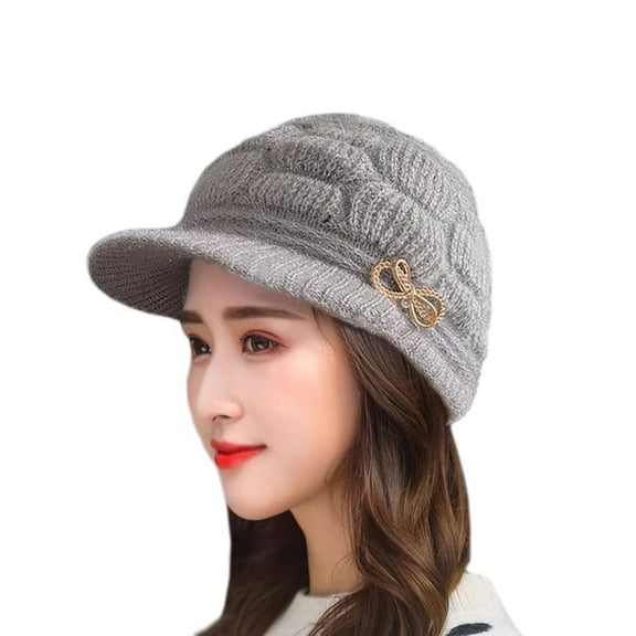 Ksopiavobs Women's Visor Beanie Trendy Warm Hat Winter Wool Lined Elastic Knitted Hat