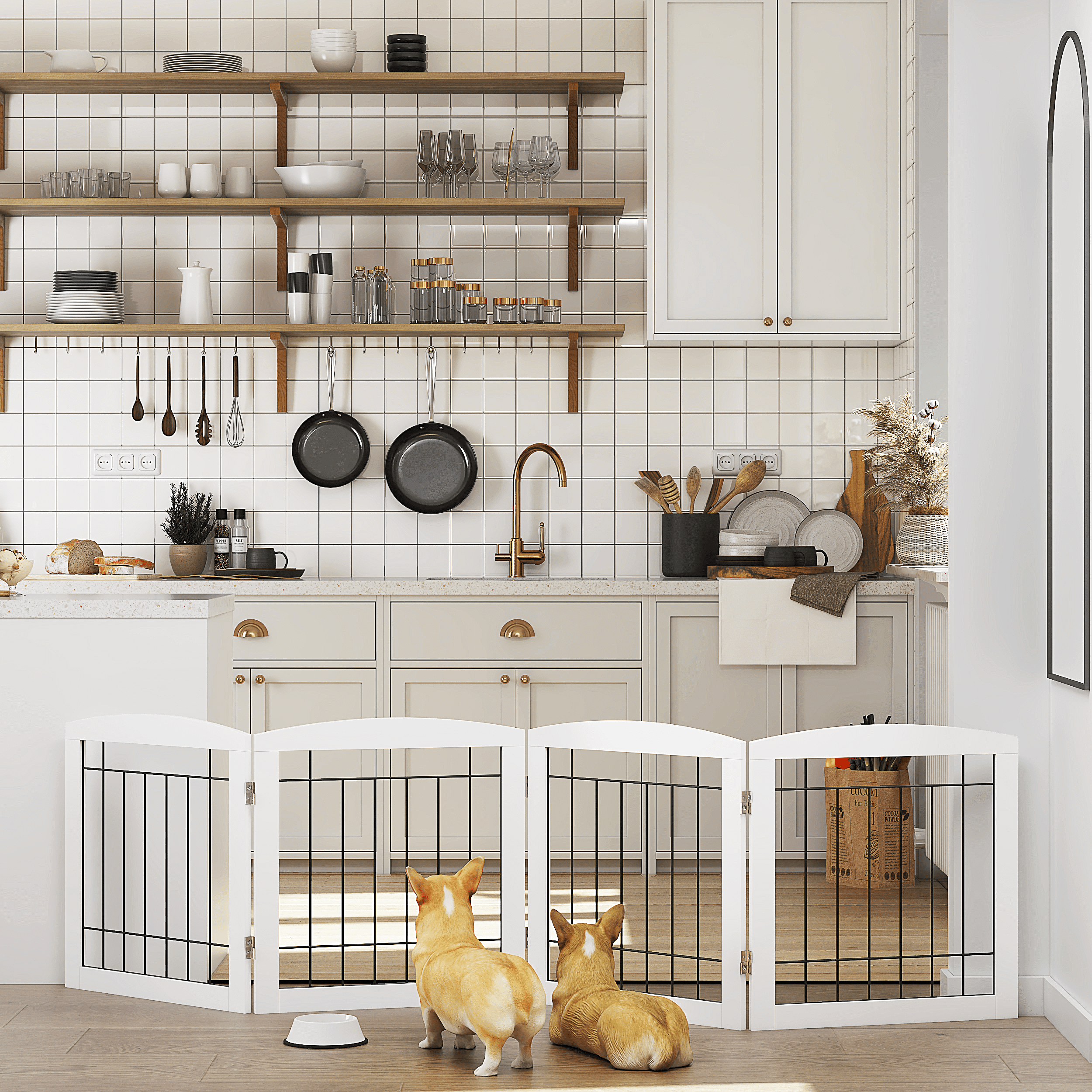 STAROUS White Foldable Pet Gate,Secure Indoor Barrier, Ideal for Doorways, Stairs, and Wide Openings - 80" Wide, 24" Height, 4 Panels