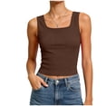 thumbnail image 4 of Yindaity Women's Square Neck Tank Top Sleeveless Double Lined Basic Tops Camisole Vest Women Summer(Brown,S), 4 of 7