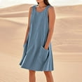 thumbnail image 2 of ZHUGeLI Women's Summer Dresses Solid Color Casual Sleeveless Cotton Linen Loose Fitting Dress with Pockets, 2 of 7