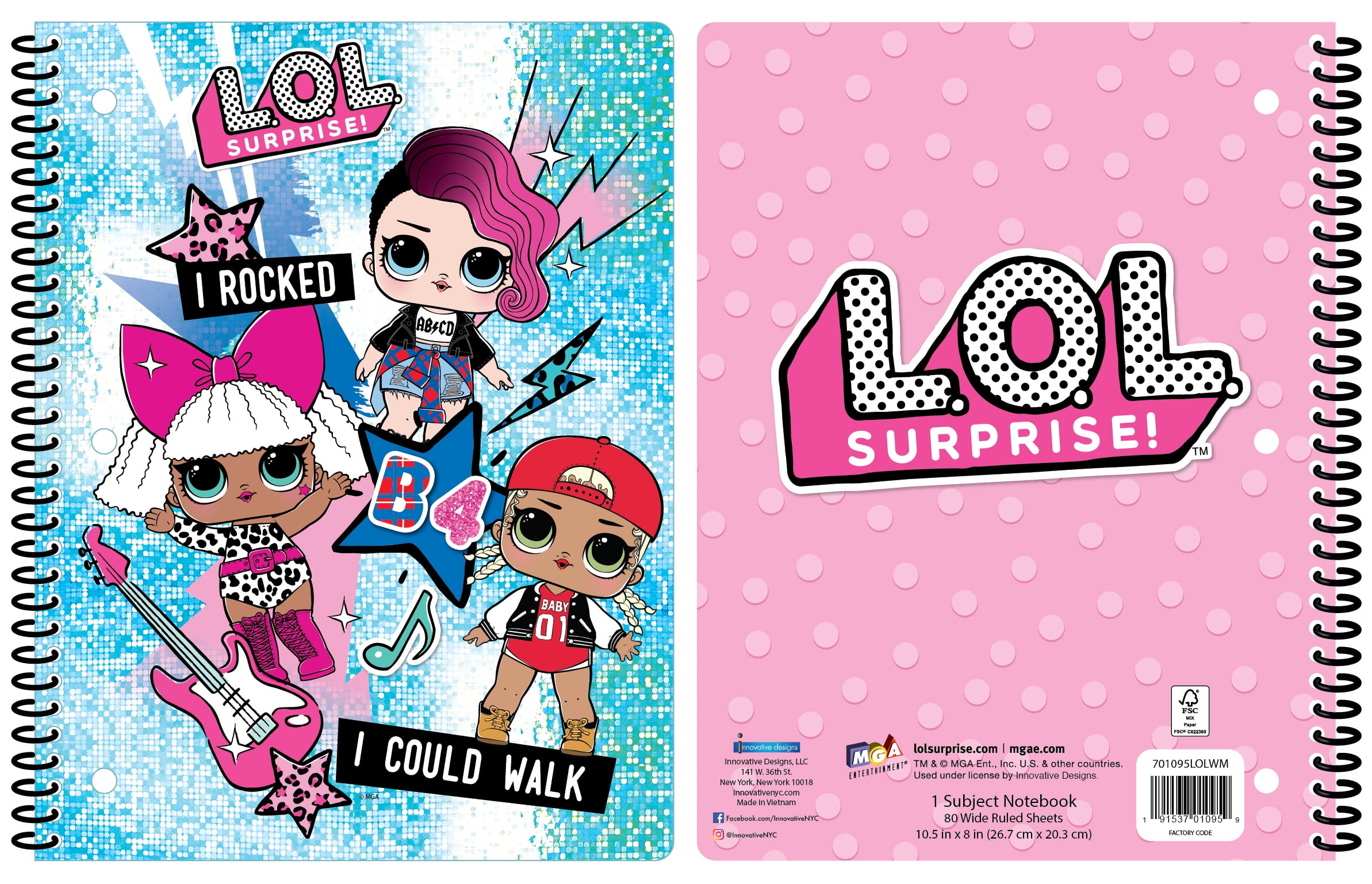 LOL Surprise Doll Wide Ruled Spiral Sparkle Notebooks School Supply