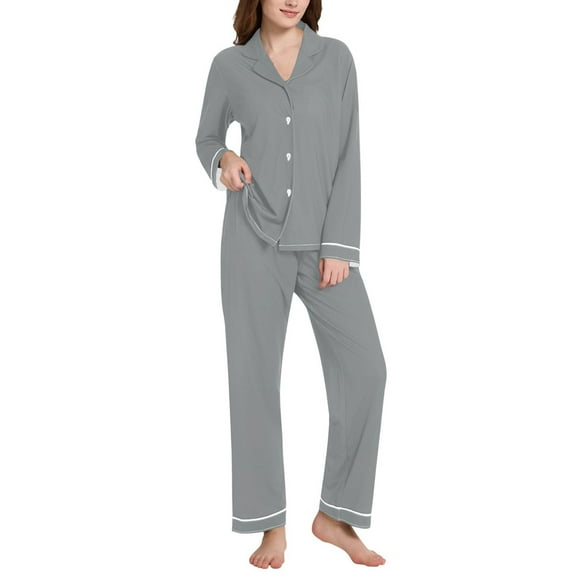 joogoo Silver Pajamas Set for Women Long Sleeve Pjs Loungewear L