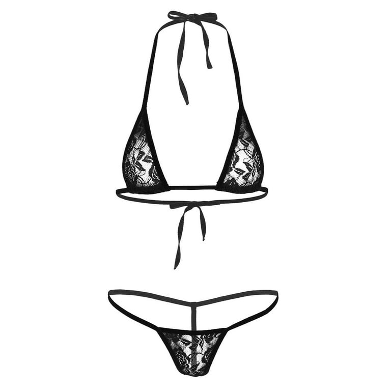 MSemis 2Pcs Womens Lingerie Set Lace Mini Bikini Bra Top with G-String  Underwear 
