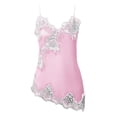 thumbnail image 5 of Alun Summer Spaghetti Strap Tank Tops for Women Elegant Satin Lace Trim V-Neck Sleeveless Cami Pure Color Backless Slim Fit Asymmetrical Hem Going out Camisole Pink XL, 5 of 5