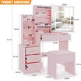 thumbnail image 2 of Twister.CK Vanity Desk Set with Sliding Mirror, 3 Color LED Lights and Power Outlet, Makeup Vanity Table with Chair, Dressing Table for Bedroom, Pink, 2 of 7