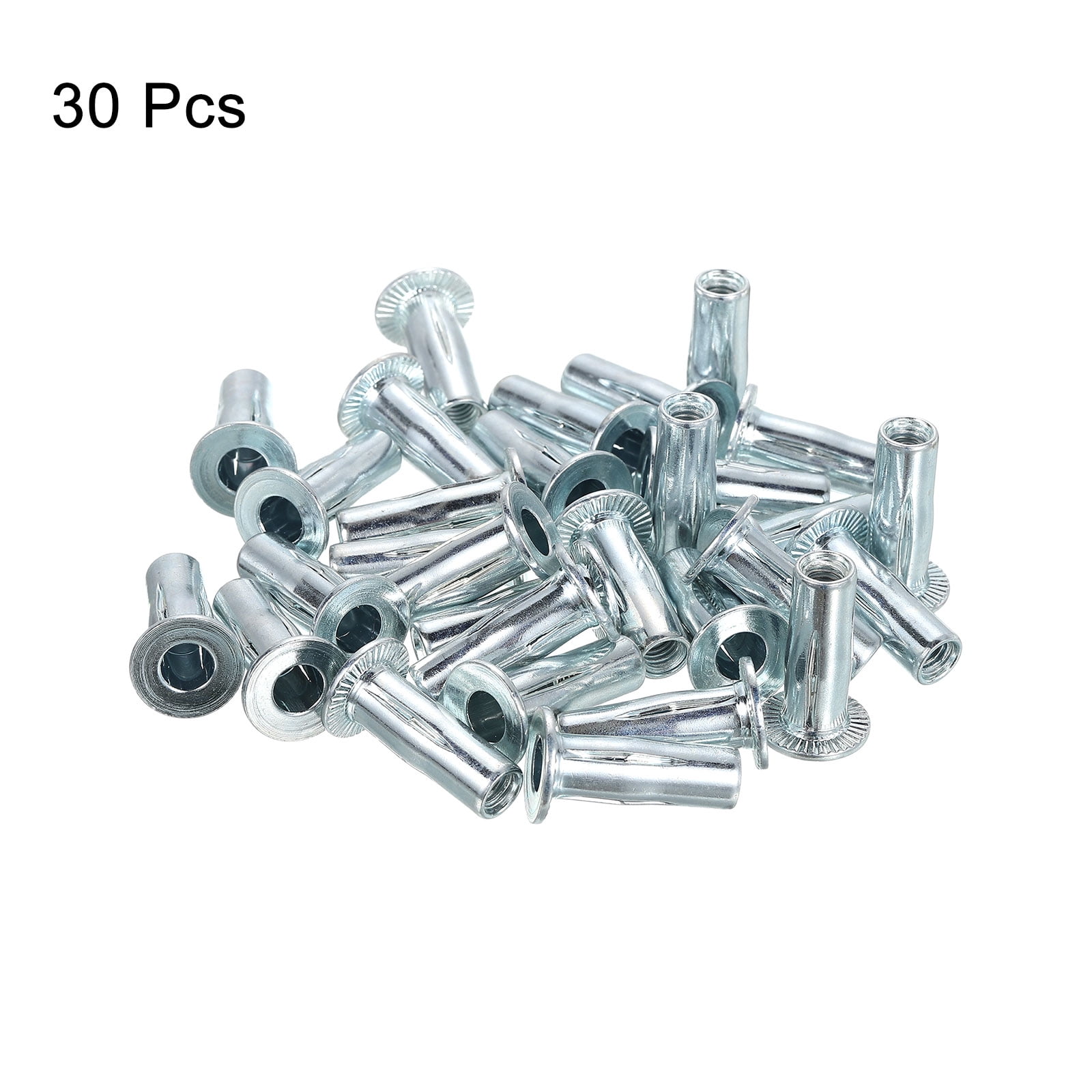 M6 Multi-Grip Rivet Nuts, 30PACK Pre-Bulbed Insert Nut Carbon Steel