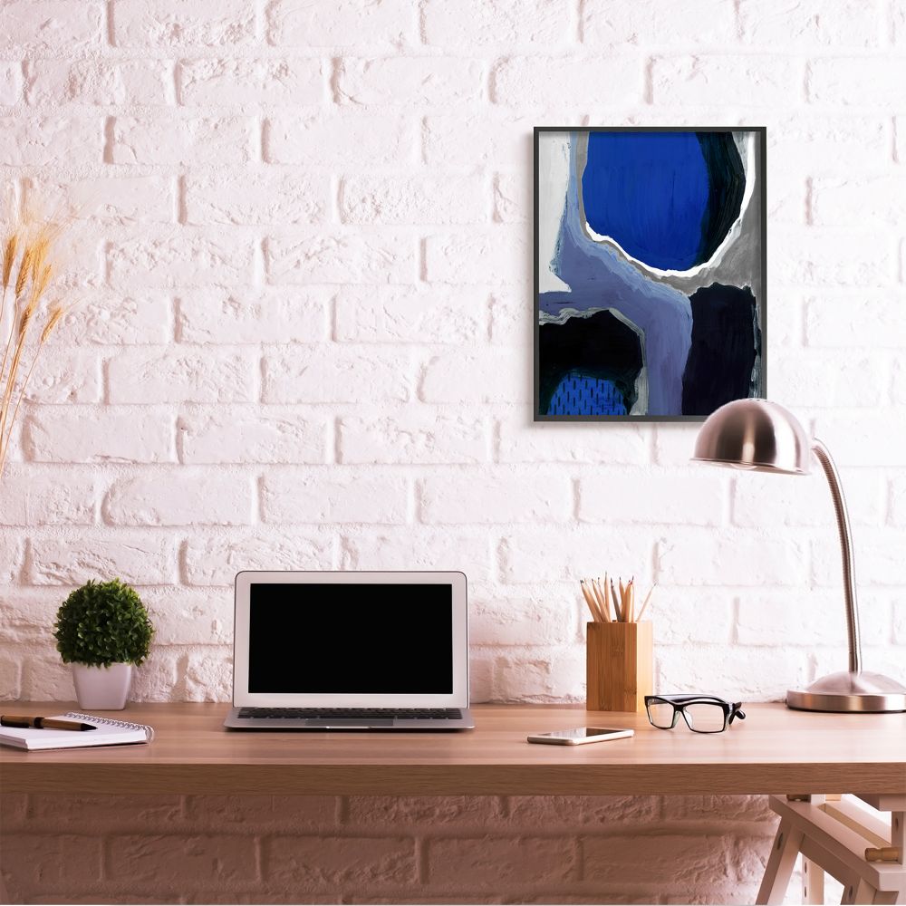Stupell Industries Abstract Masculine Cobalt Blue Grey Black Design Framed Wall Art Design by Studio W, 24" x 30", Black Framed