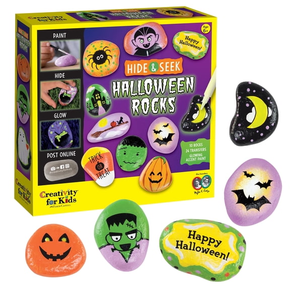 Creativity for Kids Hide & Seek Halloween Rocks Kit | Paint & Decorate 10 Rocks with Spooky Transfers | Crafts for Outdoors (Ages 6 )
