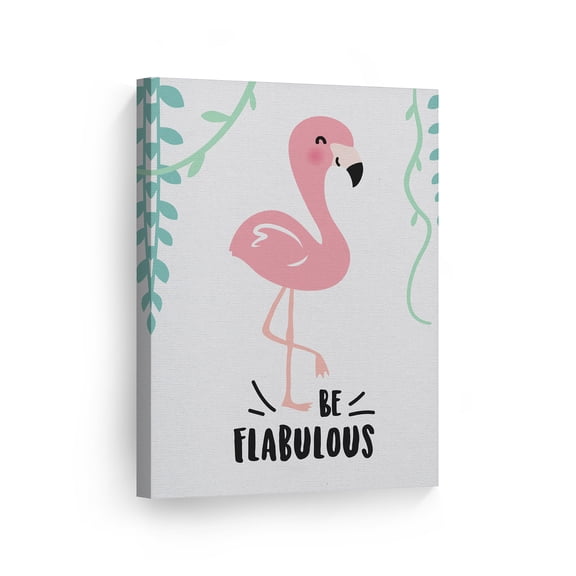 Smile Art Design Be Flabulous Quote Flamingo Decor White Background Canvas Wall Art Print Kids Room Decor Baby Room Decor Nursery Decor Made in the USA- 40x30