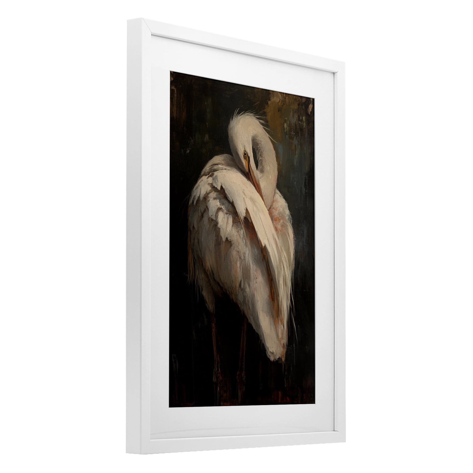 Stupell Industries Sleeping Egret in Golden Light White Framed Print Under Glass, design by Petal Prints Design