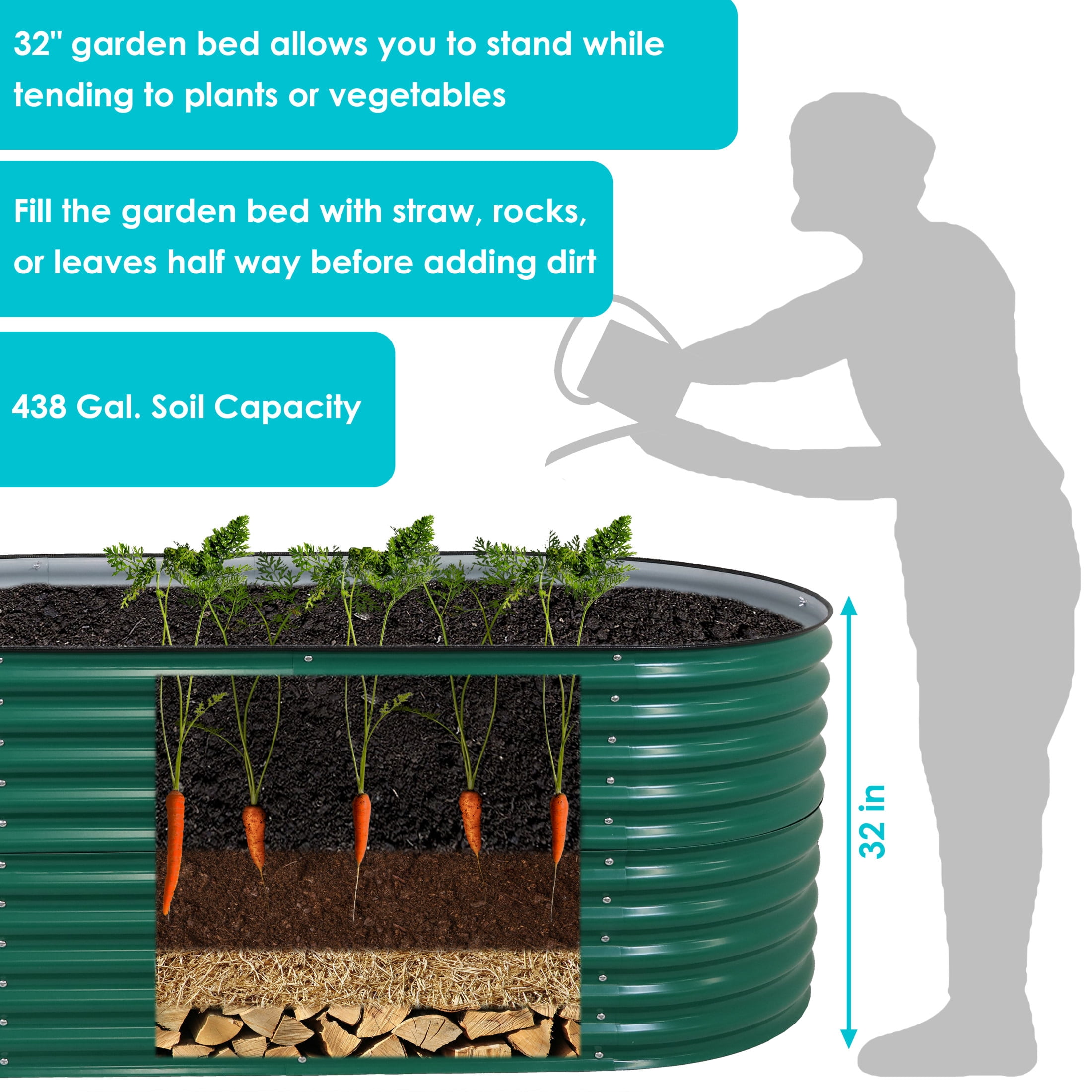 Sunnydaze 79" x 40" x 32" Oval Green Steel Stackable Outdoor Raised Garden Bed