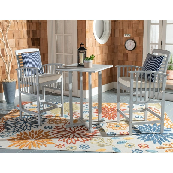 SAFAVIEH Outdoor Collection Pate 3-Piece Bar Table Bistro Set Grey/Beige/ Navy
