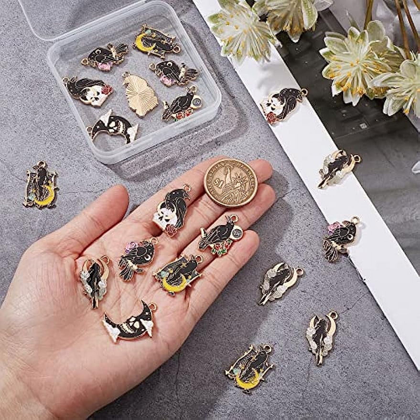 1 Box 18Pcs Gothic Charms Tarot Style Ouiji Board Charm Planchette Charms  Yes No Enamel Snake Moon Charm Cat 