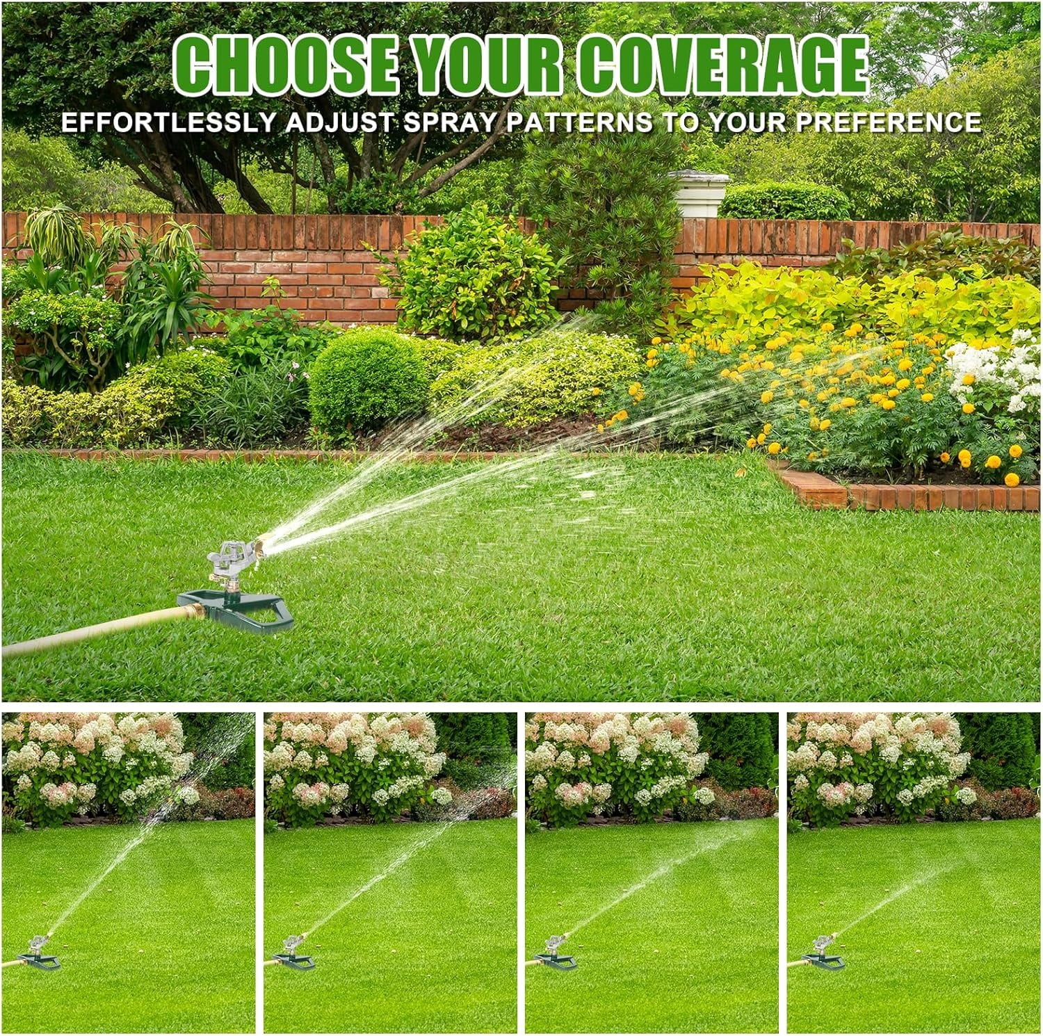 Sprinklers for Yard, Metal Impact Sprinkler with Metal Base, Heavy Duty Adjustable Circular Impulse Lawn Sprinkler for Medium to Large Lawn, Yard and Areas, Water Coverage up to 5,800 Sq. Ft