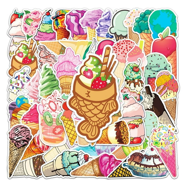 Calcomanías coloridas para postres con temática de helado, 50 unidades
