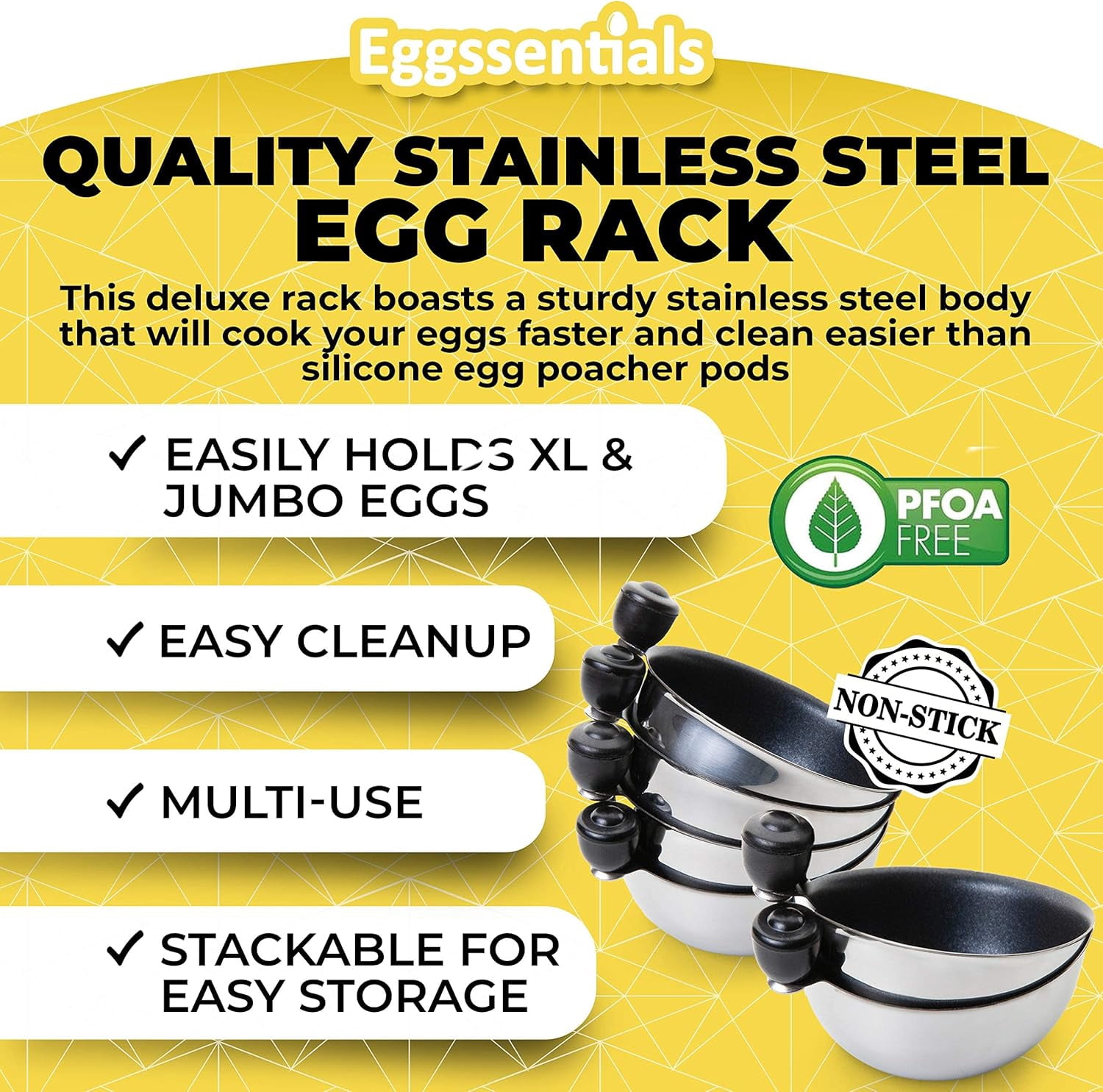 Stainless Steel Egg Poacher Insert with Nonstick Coating for Skillet and Pressure Cooker