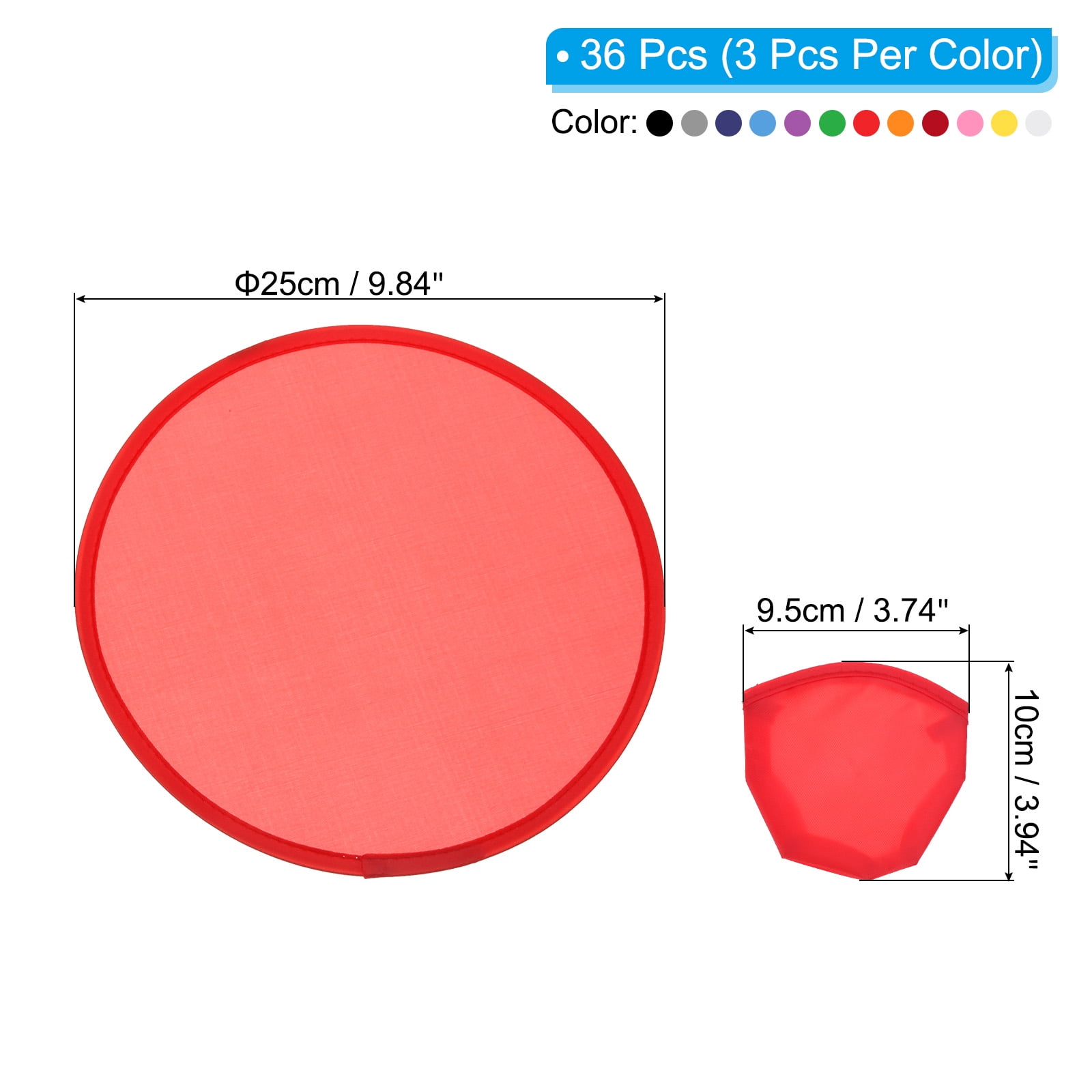 Uxcell 10" Foldable Flying Disc Folding Pocket Flying Disc Bulk Set 12 Colors 36 Pack
