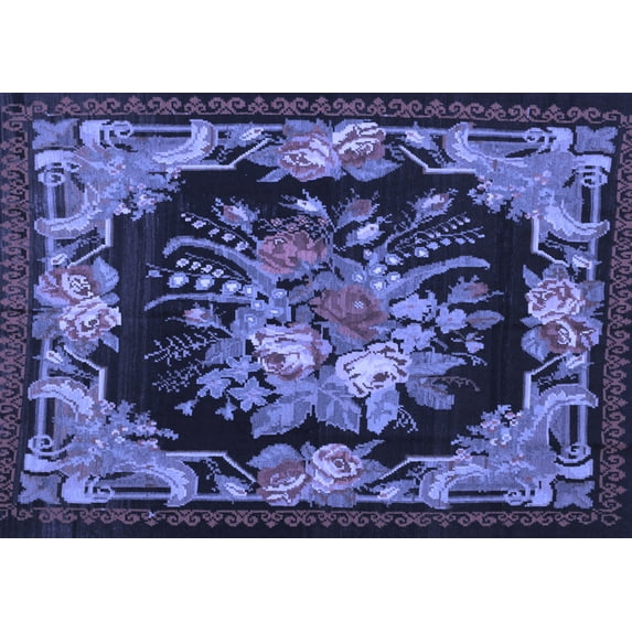 Ahgly Company Machine Washable Indoor Rectangle Medallion Blue French Area Rugs, 4' x 6'