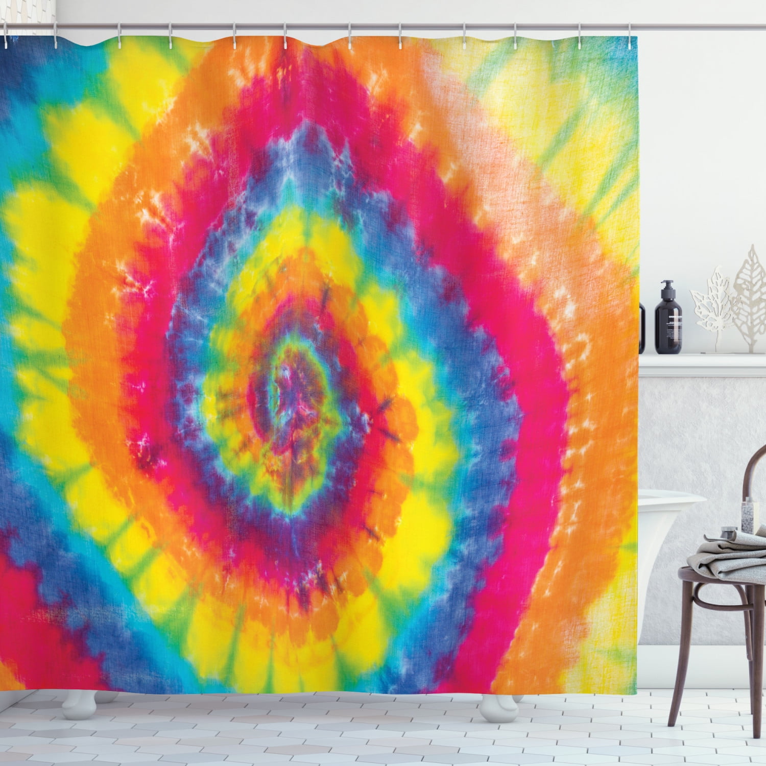 Tie Dye Shower Curtain, Colorful and Abstract Batik Pattern with Spiral