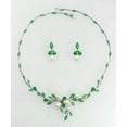 thumbnail image 2 of Faship Gorgeous Green CZ Crystal Mother Of Pearls Floral Necklace Earrings Set, 2 of 5