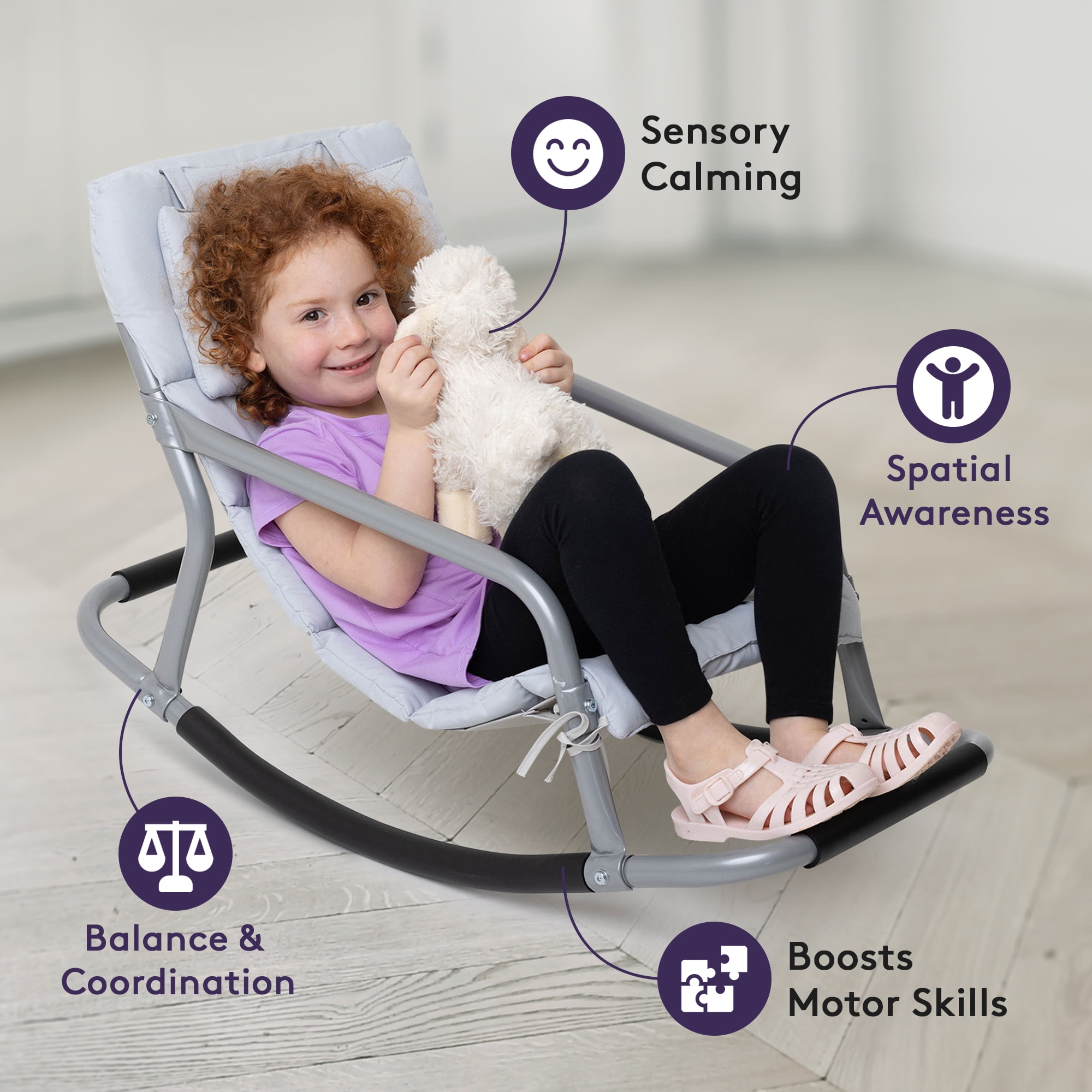 Special Supplies Sensory Rocking Chair for Kids – Calming Kids Rocker for Balance & Stability – Comfortable Floor Chair for Playroom, Bedroom, Nursery (Grey)