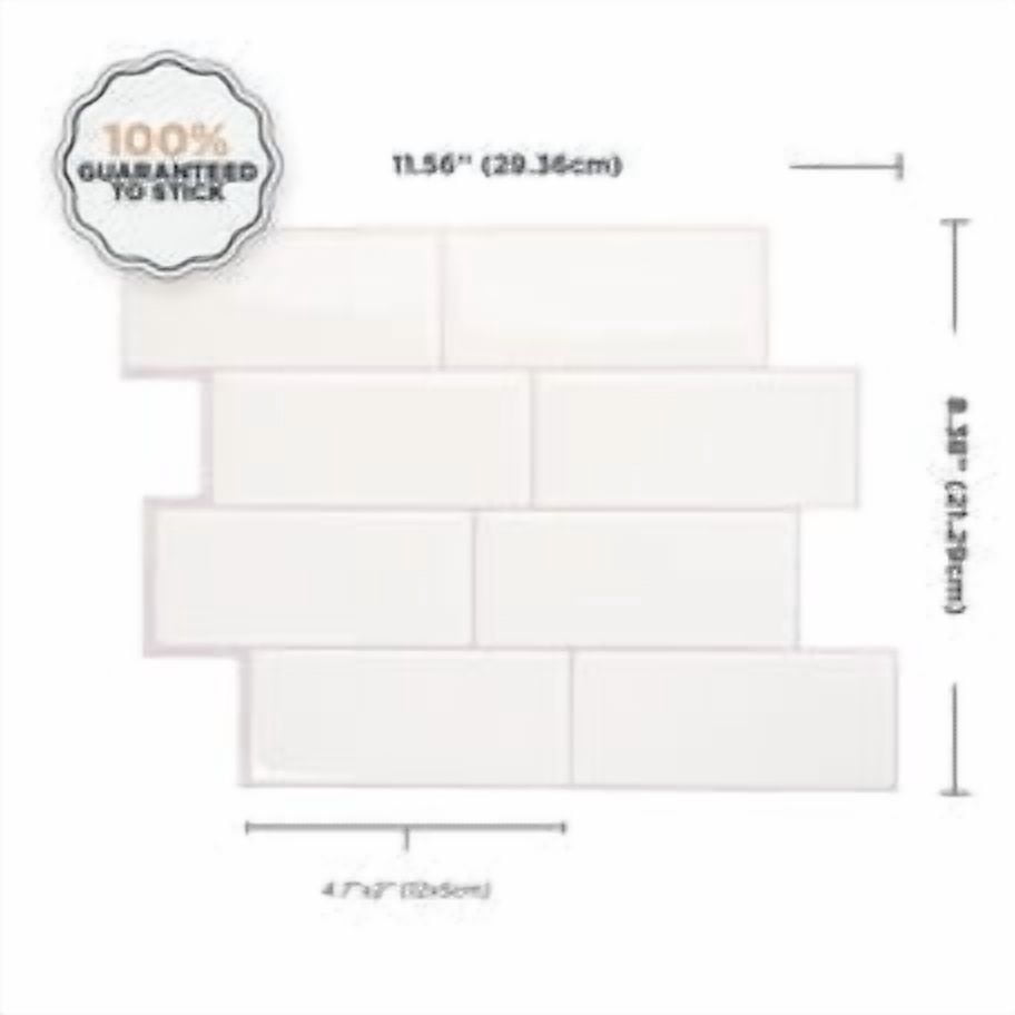 Smart Tiles Peel and Stick Backsplash, 5 Adhesive Tiles, Metro White, 11.55"x8.38"